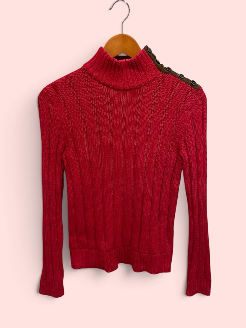 Cute classic Ralph Lauren 90s chunky knit faux suede side trim sweater